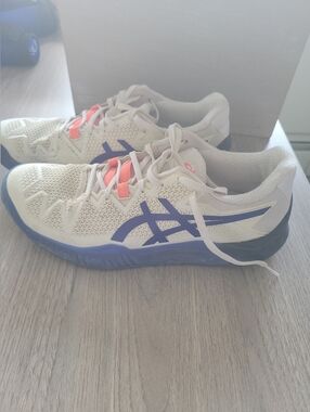 ASICS Gel Resolution  White Tennis Shoes W Blue /Coral Lace Accents -womens